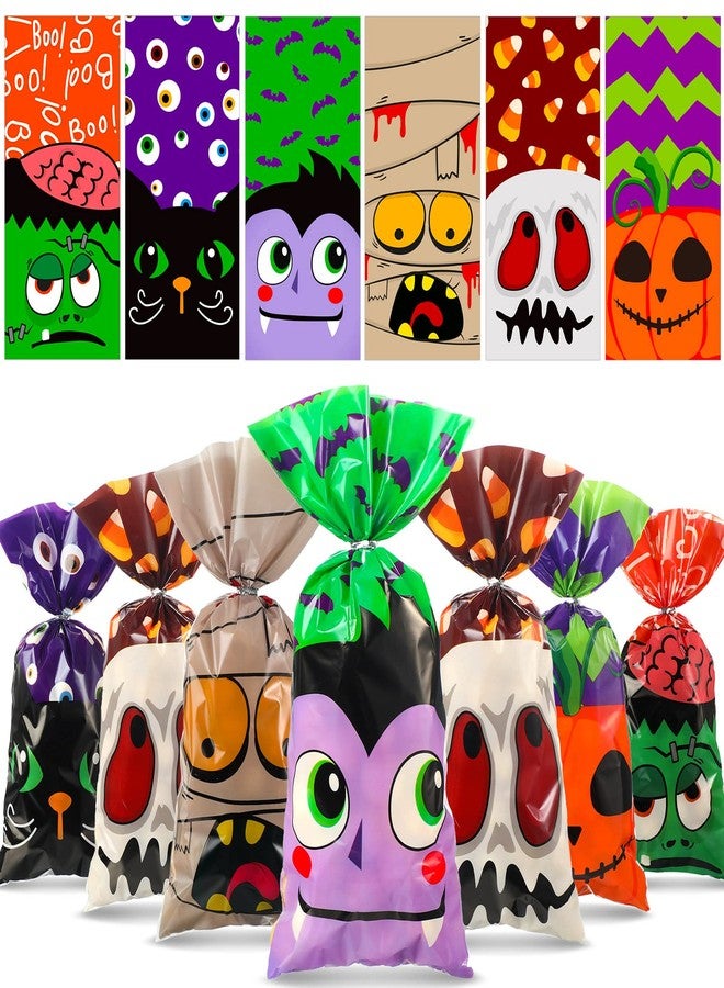 Funrous 120 Pcs Halloween Plastic Candy Bags Halloween Cellophane Cookie Goodie Treat Bags with 120 Silver Twist Ties for Holiday Party Favors - Image 1